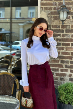 Белый джемпер из трикотажа с длинными рукавами и съемным декором AURA otd 2166 - фото 3