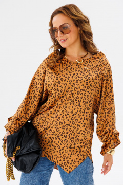 Желтая блузка с анималистичным принтом и асимметричным кроем Anastasia 1154 золото - фото 4