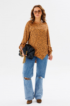 Желтая блузка с анималистичным принтом и асимметричным кроем Anastasia 1154 золото - фото 3