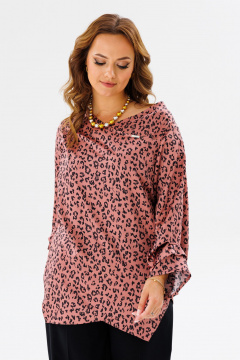 Розовая блузка с анималистичным принтом и длинным рукавом Anastasia 1154 розовое_золото - фото 5