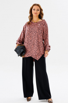 Розовая блузка с анималистичным принтом и длинным рукавом Anastasia 1154 розовое_золото - фото 2