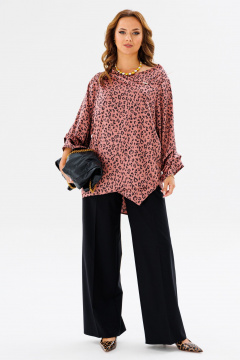 Розовая блузка с анималистичным принтом и длинным рукавом Anastasia 1154 розовое_золото - фото 1