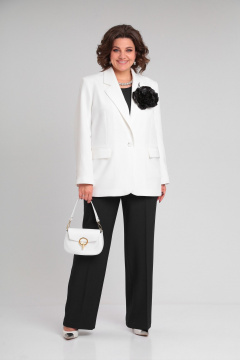 Брючный костюм женский женственный деловой классика Lady Secret 2969 молочный+черный - фото 1