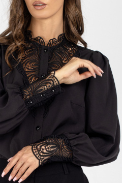 Блузка с кружевными деталями полуприлегающая VIZAVI 718 черный - фото 2