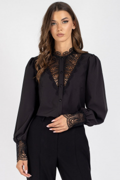 Блузка с кружевными деталями полуприлегающая VIZAVI 718 черный - фото 1