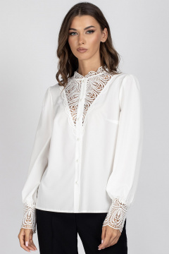 Нарядная блузка с кружевом и рюшами на рукавах VIZAVI 718 молочный - фото 3