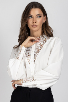 Нарядная блузка с кружевом и рюшами на рукавах VIZAVI 718 молочный - фото 1