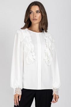 Блузка с кружевными вставками и воротником-стойкой VIZAVI 716 молочный - фото 3