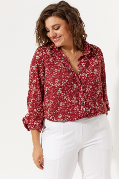 Блуза из текстиля с цветочным принтом и объемным рукавом BegiModa 4104 вино - фото 3