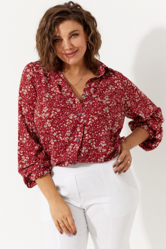 Блуза из текстиля с цветочным принтом и объемным рукавом BegiModa 4104 вино - фото 4