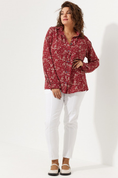 Блуза из текстиля с цветочным принтом и объемным рукавом BegiModa 4104 вино - фото 2