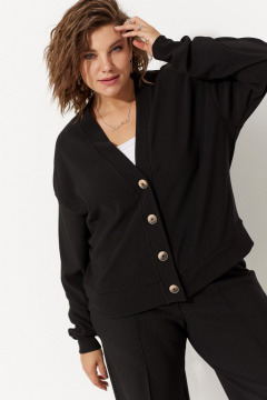 Кардиган из трикотажа с V-образным вырезом и поясом BegiModa 4106 черный - фото 3