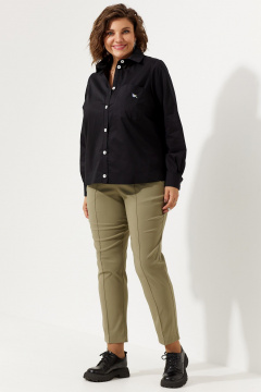 Объемная блуза с накладным карманом и воротником-рубашкой BegiModa 4107 черный - фото 5