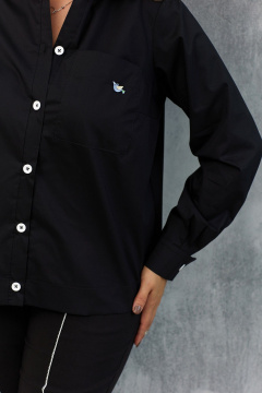 Объемная блуза с накладным карманом и воротником-рубашкой BegiModa 4107 черный - фото 3