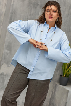 Блуза из текстиля с ассиметричным фасоном и воротником BegiModa 4108 голубой - фото 3