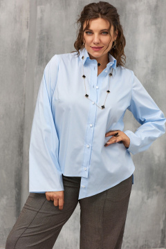 Блуза из текстиля с ассиметричным фасоном и воротником BegiModa 4108 голубой - фото 2