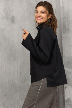 Блуза свободного кроя с ассиметричным вырезом и пуговицами BegiModa 4108 черный - фото 5