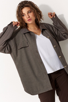 Рубашка оверсайз из текстиля с рисунком и застежкой на пуговицы BegiModa 4109 кора - фото 3