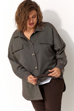 Рубашка оверсайз из текстиля с рисунком и застежкой на пуговицы BegiModa 4109 кора - фото 2