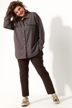 Рубашка оверсайз из текстиля с рисунком и застежкой на пуговицы BegiModa 4109 кора - фото 1