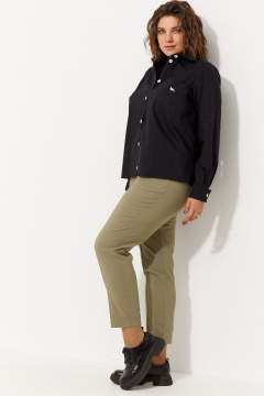 Зеленые брючки с лампасами и высокой посадкой BegiModa 6054 оливка - фото 4