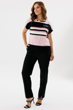 Демисезонная трикотажная футболка с разрезами и коротким рукавом Condra 16256 розовый-черный - фото 2