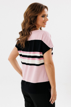 Демисезонная трикотажная футболка с разрезами и коротким рукавом Condra 16256 розовый-черный - фото 5