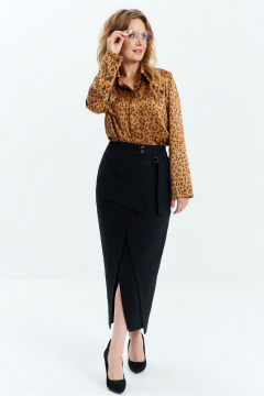 Демисезонная деловая блуза из сатиновой ткани с пуговицами Euromoda 547 горчичный - фото 3