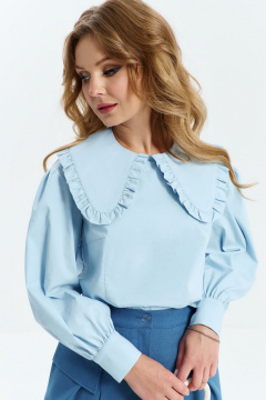 Деловая голубая блуза из хлопка с объемным воротником Euromoda 548 - фото 1