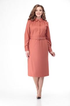 Платье из текстиля с асимметричным силуэтом и съемным поясом Anelli 772 терракот - фото 1