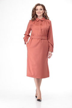 Платье из текстиля с асимметричным силуэтом и съемным поясом Anelli 772 терракот - фото 2