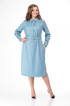 Элегантное платье из вискозы с карманами и разрезами Anelli 772 голубой - фото 1