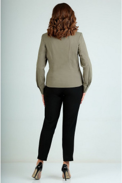Классическая приталенная блуза из хлопка с воротником-стойкой Таир-Гранд 62154 хаки - фото 4