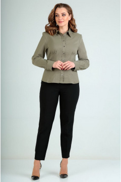 Классическая приталенная блуза из хлопка с воротником-стойкой Таир-Гранд 62154 хаки - фото 3