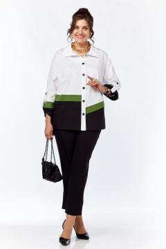 Стильный комплект рубашки и брюк из текстиля с резинками Grace for you 256 зелень - фото 2