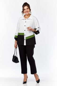 Стильный комплект рубашки и брюк из текстиля с резинками Grace for you 256 зелень - фото 1