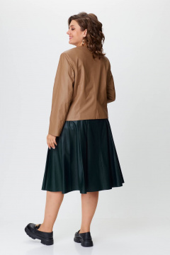 Женский костюм из экокожи жакет и юбка с складками Solomeya Lux 852/952 бежевый+изумруд - фото 2