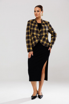 Женский костюм из трикотажа и текстиля со стойкой Mubliz 202 желтый - фото 1