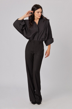 Блуза с высокой стойкой и вертикальными складками Rivoli 2409 чёрный - фото 3
