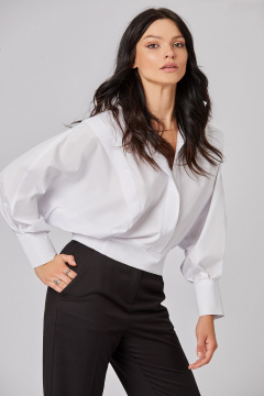 Блуза из хлопка с воротником-стойкой и пуговицами Rivoli 2409.1 белый - фото 2