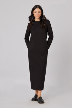 Теплое трикотажное платье макси с карманами и молнией Rivoli 7140 чёрный - фото 1