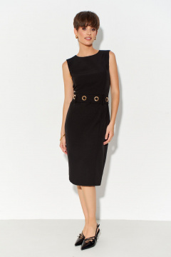 Платье-чехол из текстиля с подъемными рельефами и поясом FOXY FOX 1619 черный - фото 1