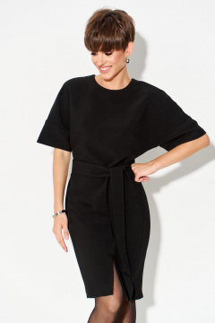 Черное платье с разрезом и мягким силуэтом FOXY FOX 1628 черный - фото 1