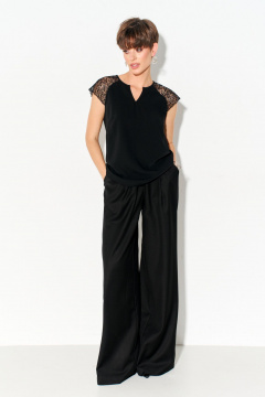 Блуза из легкой ткани с кружевом и разрезом FOXY FOX 1685 черный - фото 5