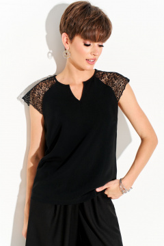 Блуза из легкой ткани с кружевом и разрезом FOXY FOX 1685 черный - фото 4