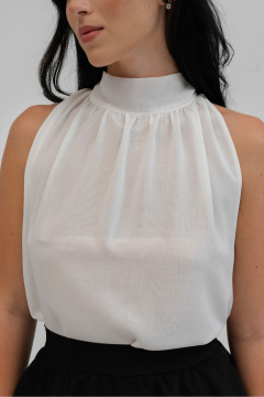 Круглогодичный молодежный топ из шифона с завязкой и регланом JRSy 2492 молоко - фото 1