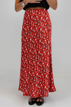 Демисезонная А-силуэт юбка из шелка с эластичным поясом JRSy 2501 красный - фото 3