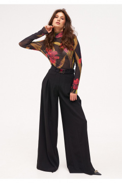 Демисезонный комплект из облегающего джемпера и широких брюков KaVaRi 8038 черный - фото 1