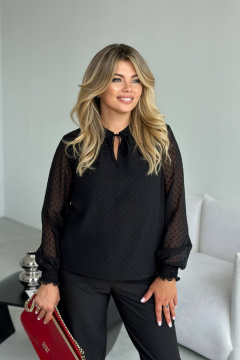 Блуза свободного кроя с рукавом с рюшами из текстиля LindaLux 812 черный - фото 3