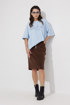 Юбка из вельвета и трикотажа с поясом и карманами MG Wear 3103 коричневый - фото 1